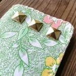 Floral Fabric Iphone 5 Phone Case With Gold Tone..